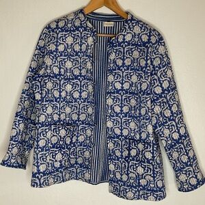 Simply Devine Quilted Cotton Jacket Cardigan Blue & White